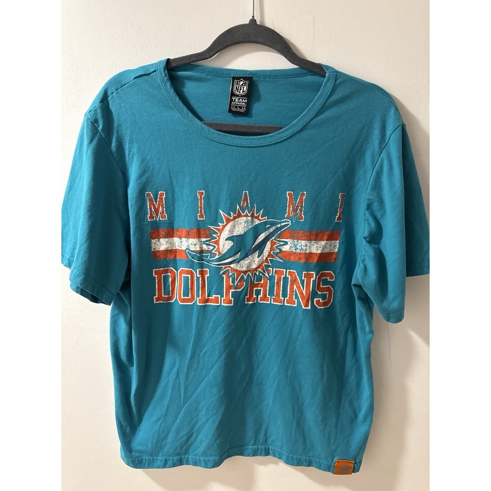 NFL Team Apparel Miami Dolphins Womens Teal‎ Round Graphic T-Shirt Size Lg